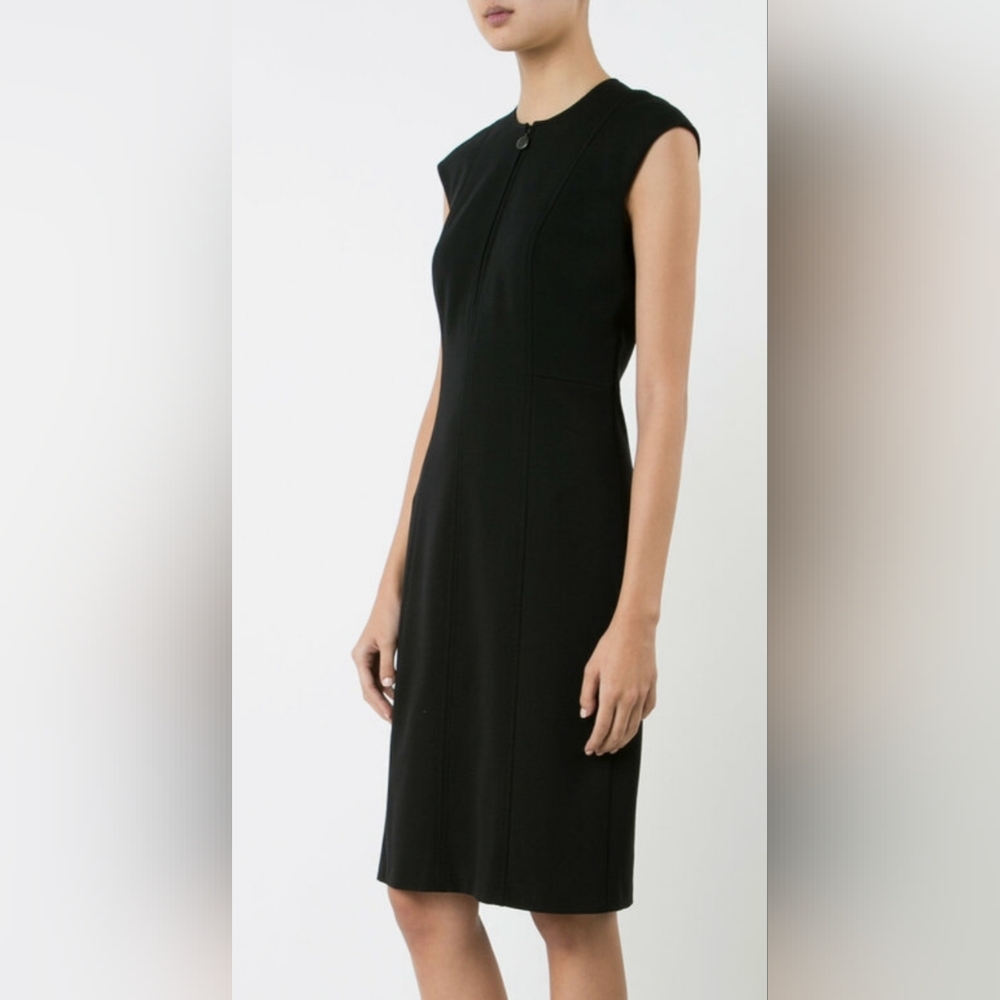 Akris Punto Black Jersey Zip Front Cap Sleeve Dress, size 14